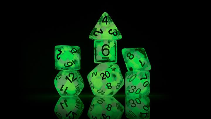 Sirius Dice: Melon Ball Glowworm 7 Die Set