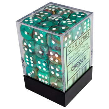 CHESSEX DICE: D6 -- 12MM Marble Dice, Oxi-Copper/White, 36CT (CHX 27803)