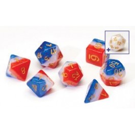 SIRIUS DICE: RED, WHITE, & BLUE SEMI-TRANSPARENT 7 DIE SET