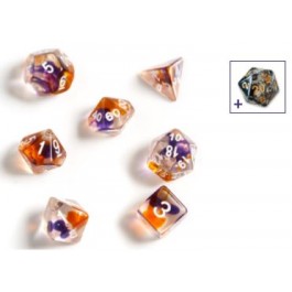 SIRIUS DICE: PURPLE ORANGE CLEAR 7 DIE SET