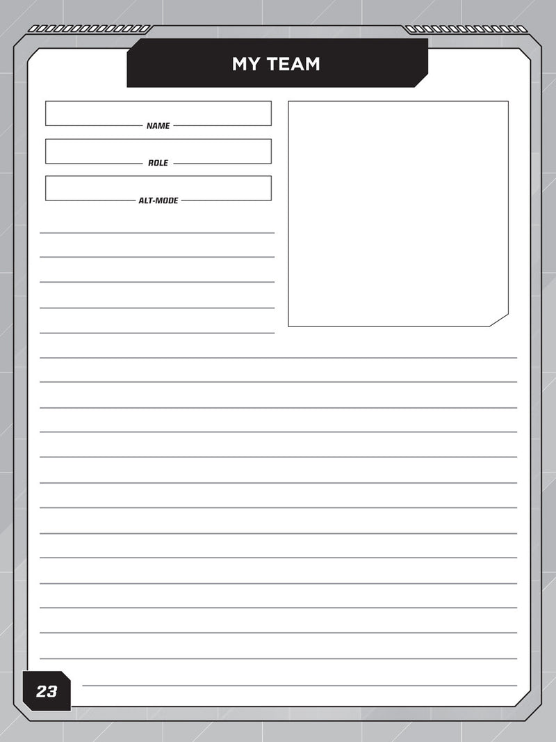 Transformers Roleplaying Game Expanded Character Sheet Journal