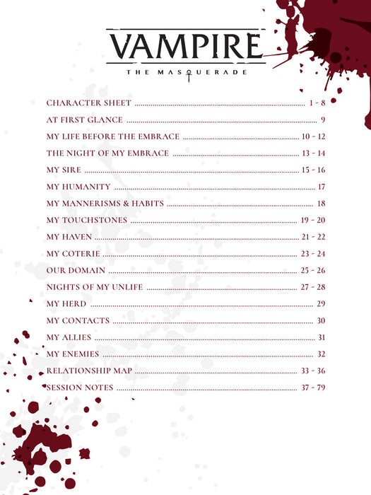 Vampire: The Masquerade 5th Edition Roleplaying Game Character Journal