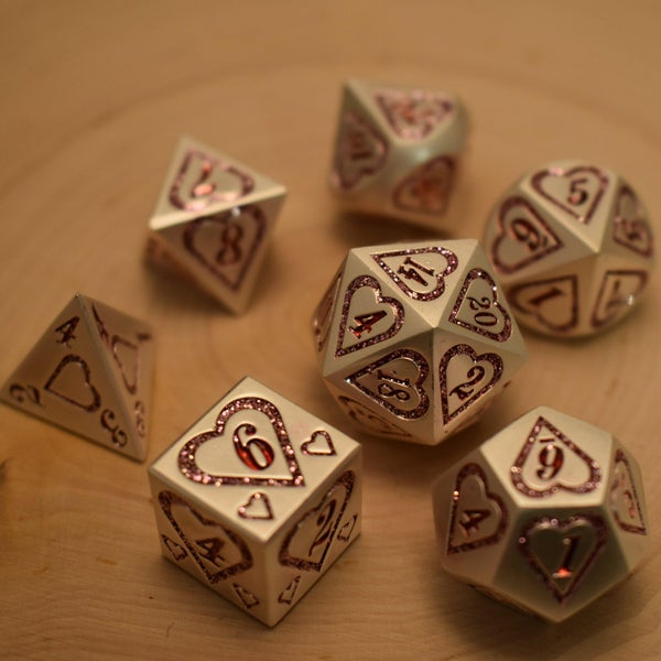 BE MY VALENTINE PINK AND SILVER HEART ENAMEL METAL DICE