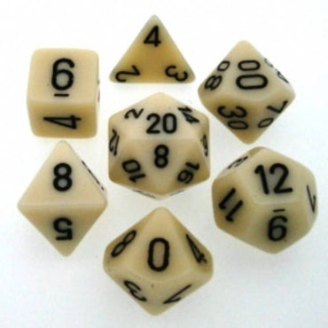 CHESSEX DICE: 7CT OPAQUE POLY IVORY/BLACK DIE SET (CHX25400)