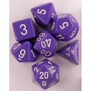 CHESSEX DICE:  7CT OPAQUE PURPLE/WHITE DICE SET (CHX25407)