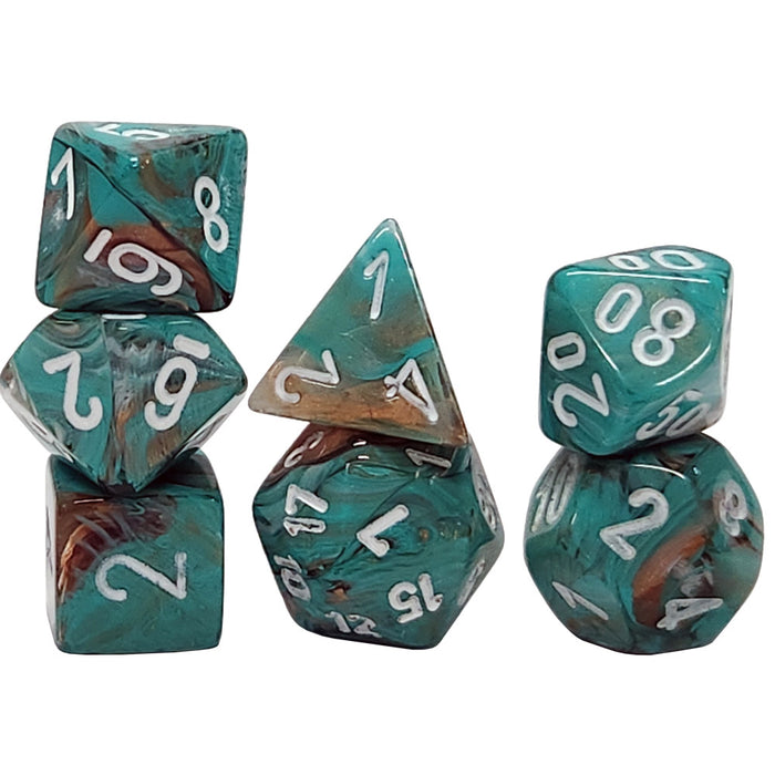 CHESSEX DICE:  7CT Gemini: Mini-Polyhedral Oxi-Copper/white (CHX 20403)