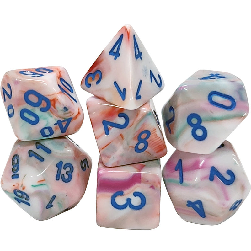 CHESSEX DICE:  7CT Gemini: Mini-Polyhedral Pop Art/blue (CHX 20544)
