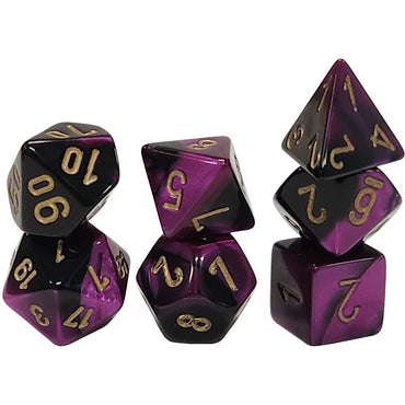 CHESSEX DICE:  7CT Gemini: Mini-Polyhedral Black-Purple/gold (CHX 20640)