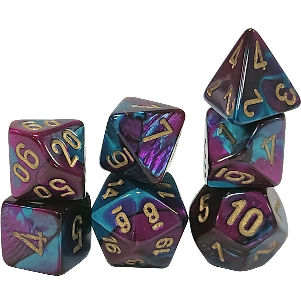 CHESSEX DICE:  7CT Gemini: Mini-Polyhedral Purple-Teal/gold (CHX 20649)