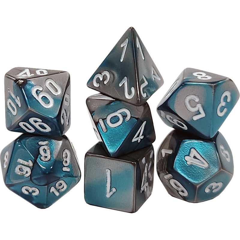 Copy of CHESSEX DICE:  7CT Gemini: Mini-Polyhedral Steel-Teal/white (CHX 20656)