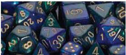 CHESSEX DICE:  7CT GEMINI BLUE-GREEN W/GOLD DICE SET (CHX26436)