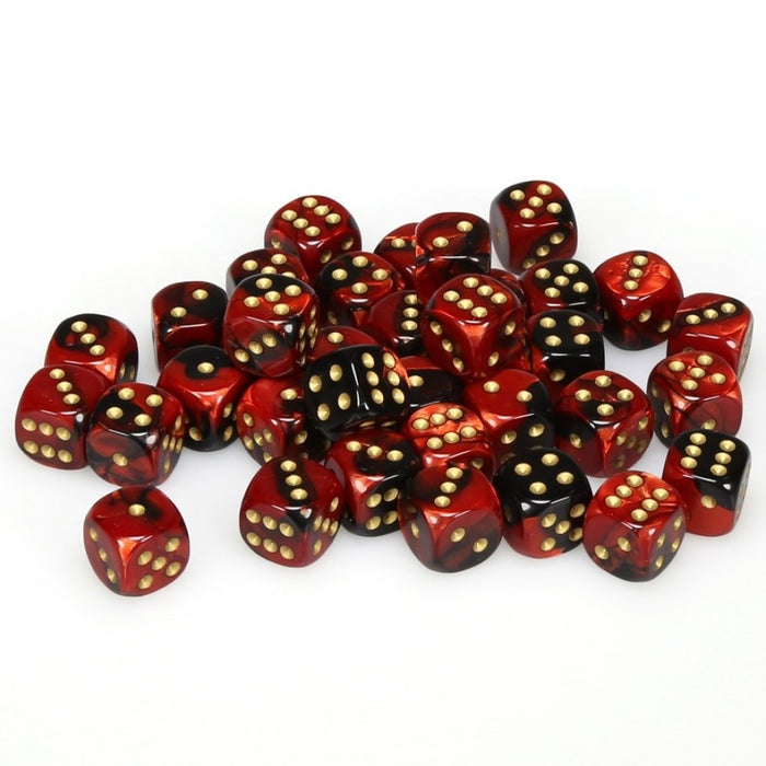 CHESSEX DICE: D6 -- 12MM GEMINI DICE, BLACK-RED/RED; 36CT (CHX 26833)