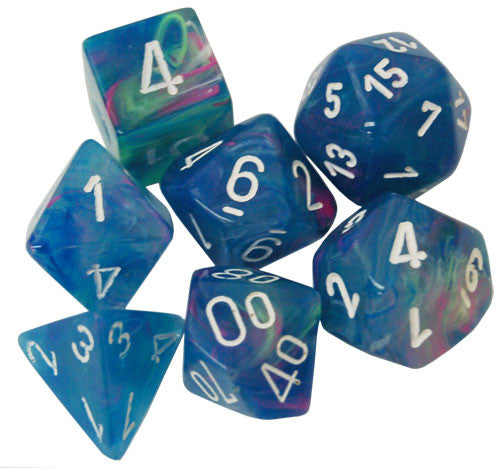 CHESSEX DICE:  7CT FESTIVE DICE SET, WATERLILY/WHITE (CHX 27546)