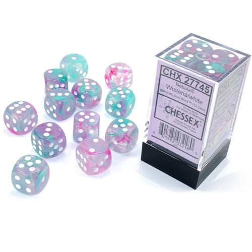 CHESSEX DICE: D6 -- 16MM Nebula Luminary Dice, Wisteria/White, 12CT (CHX 27745)