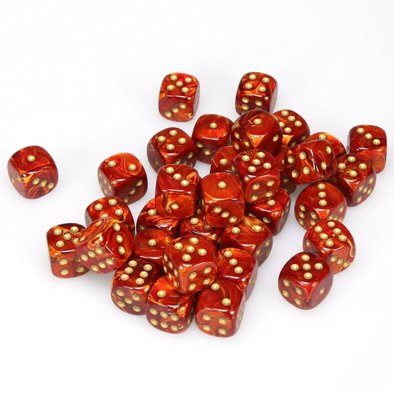 CHESSEX DICE: D6 -- 12MM Scarab Dice, Scarlet/Gold, 36CT (CHX 27814)