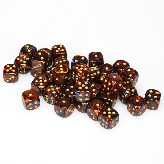 CHESSEX DICE: D6 -- 12MM Scarab Dice,Blue Blood/Gold, 36CT (CHX 27819)