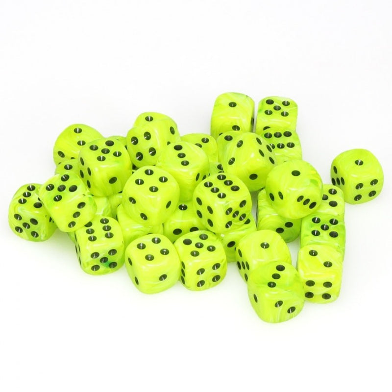 CHESSEX DICE: D6 -- 12MM Vortex Dice, Bright Green/Black, 36CT (CHX 27830)