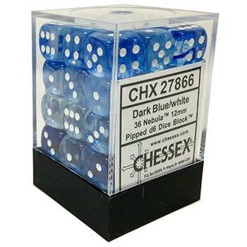 CHESSEX DICE: D6 -- 12MM Nebula Dice, Dark Blue/White, 36CT (CHX 27866)