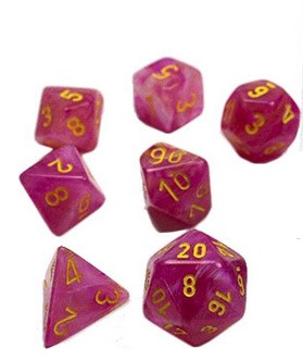 CHESSEX DICE: 7 Die Set - Lab Dice Leaf Fuschia with Yellow (CHX30027)