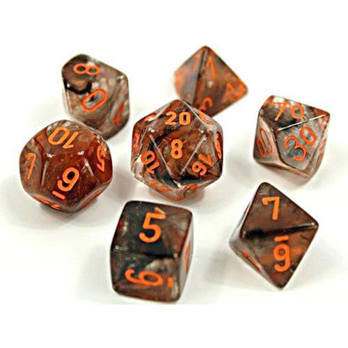 CHESSEX LAB DICE 4 NEBULA: POLY COPPER MATRIX/ORANGE LUMINARY 7CT (CHX30040)