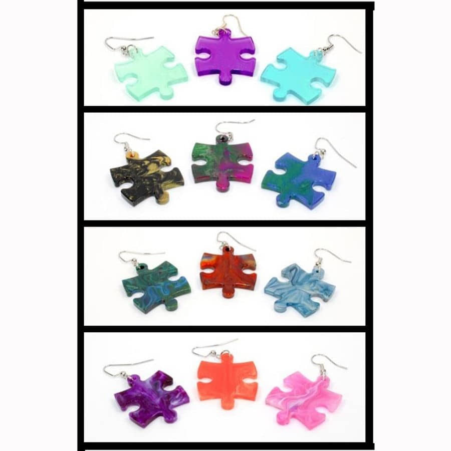 Earrings Lustrous Puzzle Piece Pair (Assorted Dice Colors)