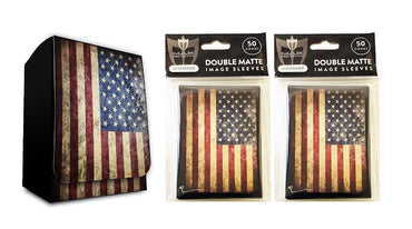 Combo - USA FLAG Old Glory - 100ct DOUBLE MATTE Deck Protector Sleeves + Deck Box