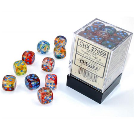 CHESSEX DICE: D6 -- 12MM Nebula Dice, Primary/Blue Luminary, 36CT (CHX 27959)