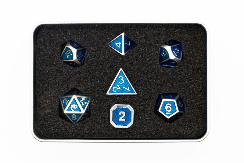 Old School 7 Piece DnD RPG Metal Dice Set: Elven Forged - Metallic Teal