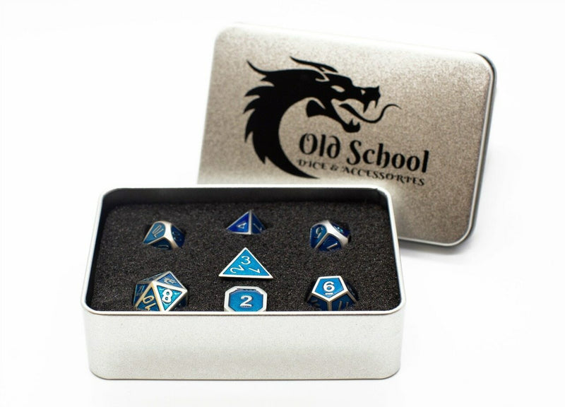 Old School 7 Piece DnD RPG Metal Dice Set: Elven Forged - Metallic Teal