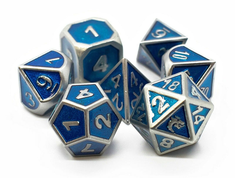 Old School 7 Piece DnD RPG Metal Dice Set: Elven Forged - Metallic Teal