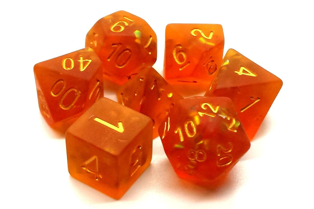 Old School 7 Piece D&D RPG Dice Set: Infused - Frosted Firefly Orange w/ Gold