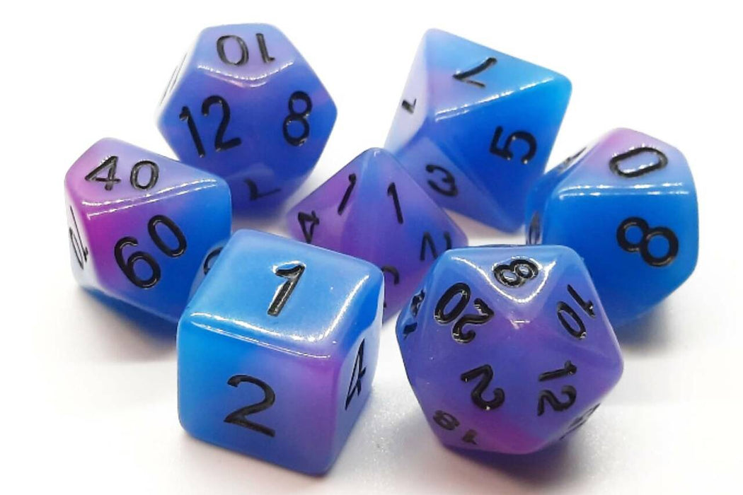 Old School 7 Piece D&D RPG Dice Set: Glow Dice - Blue & Purple