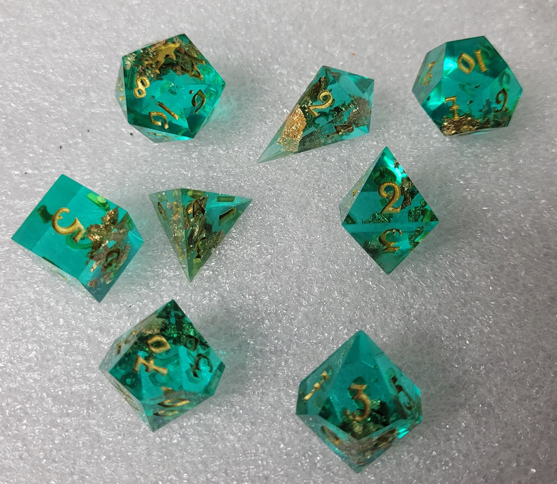 Yeti's Place Dungeon RPG Sharp Dice Set - Green and Copper