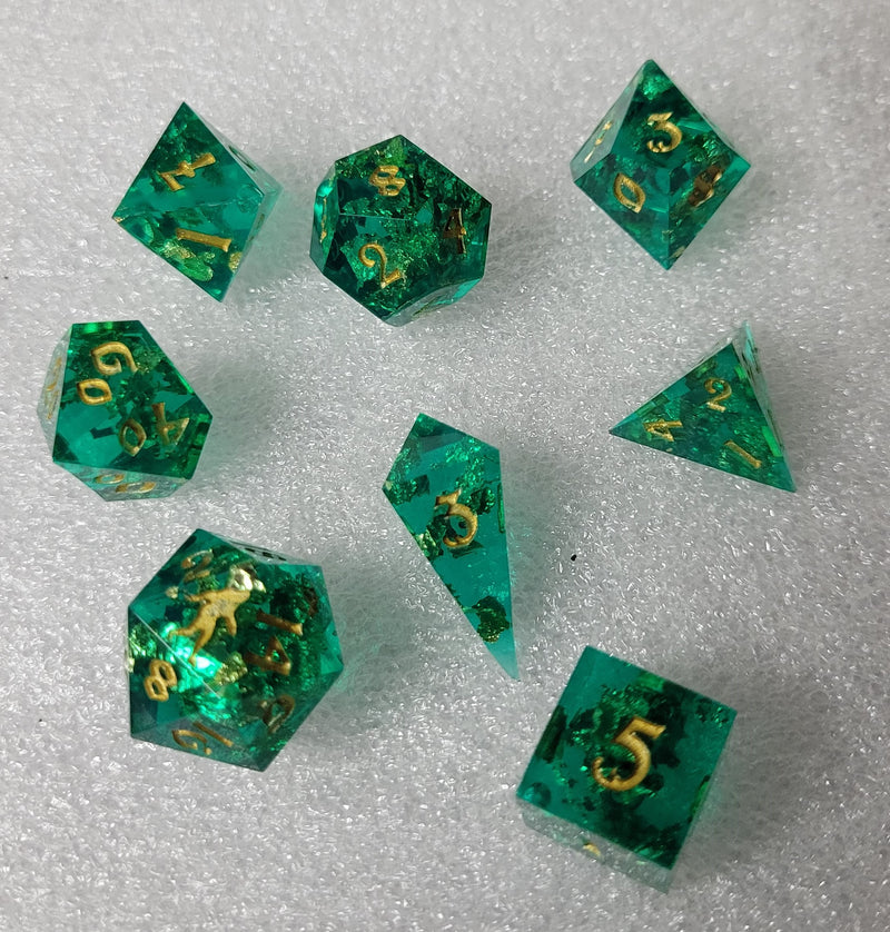 Yeti's Place Dungeon RPG Sharp Dice Set - Green and Gold