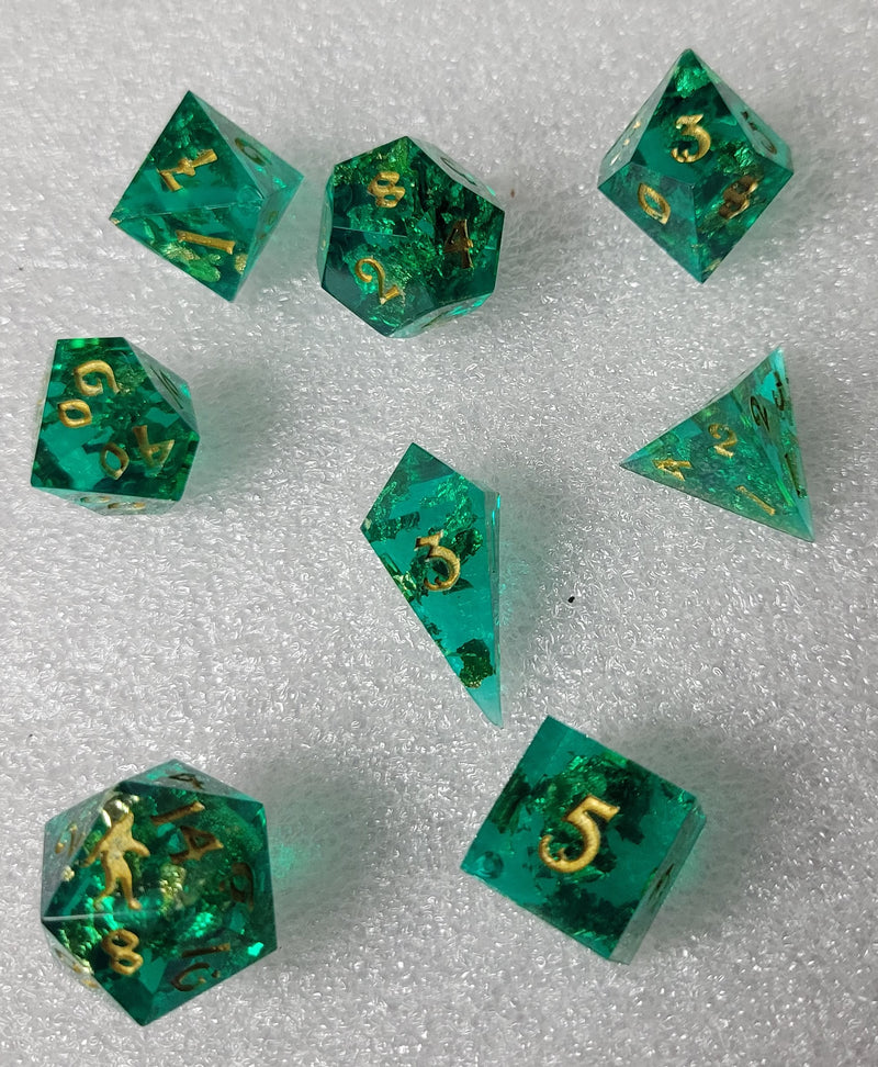 Yeti's Place Dungeon RPG Sharp Dice Set - Green and Gold