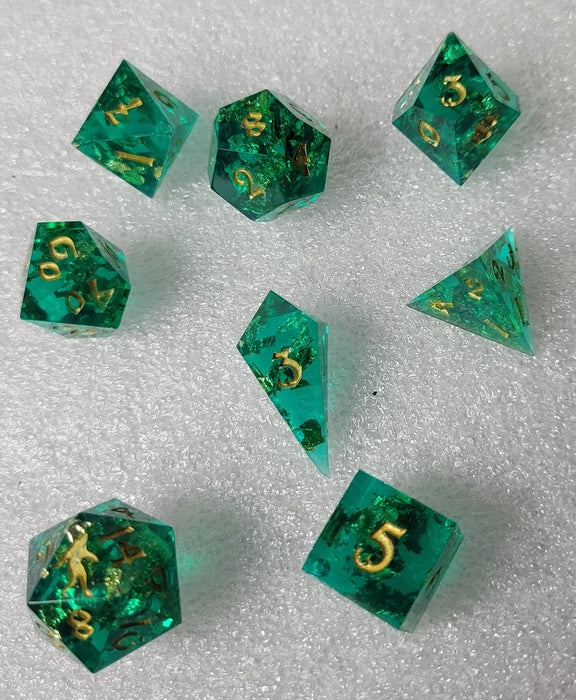 Yeti's Place Dungeon RPG Sharp Dice Set - Green and Gold