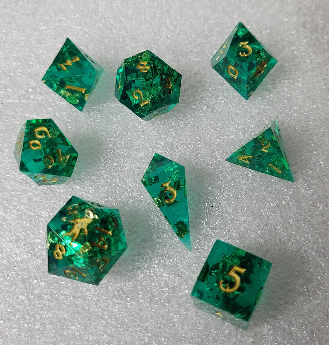Yeti's Place Dungeon RPG Sharp Dice Set - Green and Gold