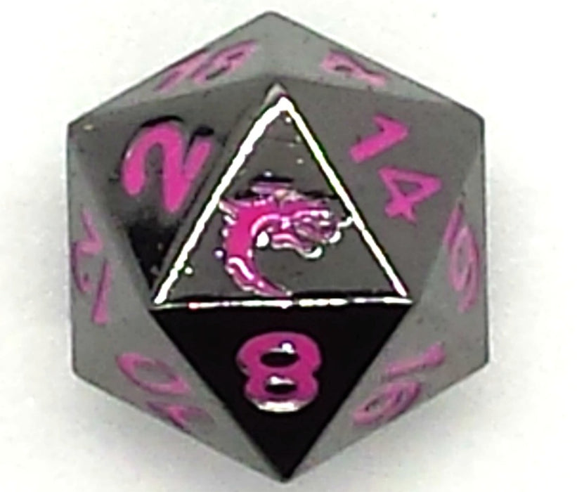 Old School DnD RPG Metal d20: Halfling Forged - Black Nickel w/ Pink