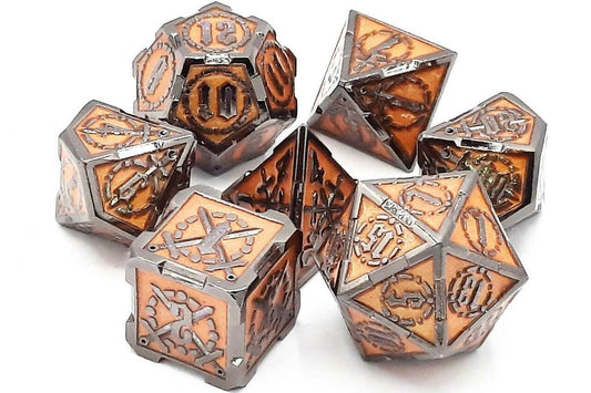 Old School 7 Piece DnD RPG Metal Dice Set: Knights of the Round Table - Black w/ Xanthous