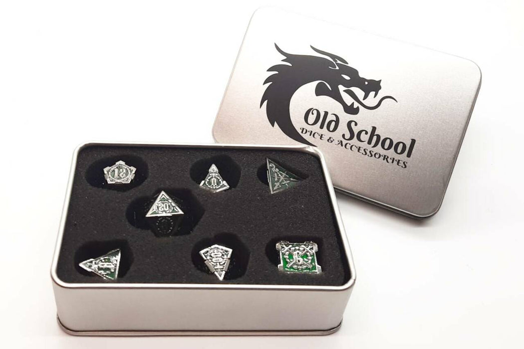 Old School 7 Piece DnD RPG Metal Dice Set: Knights of the Round Table - Emerald