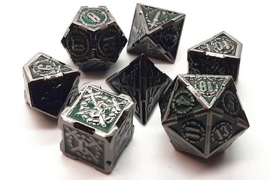 Old School 7 Piece DnD RPG Metal Dice Set: Knights of the Round Table - Emerald