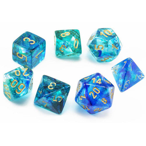 CHESSEX DICE: 7CT Polyhedral Set Nebula Oceanic/gold (CHX 27556)