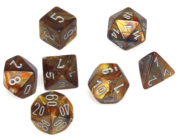 CHESSEX DICE:  7CT Gemini: Mini-Polyhedral Gold/silver(CHX 20493)