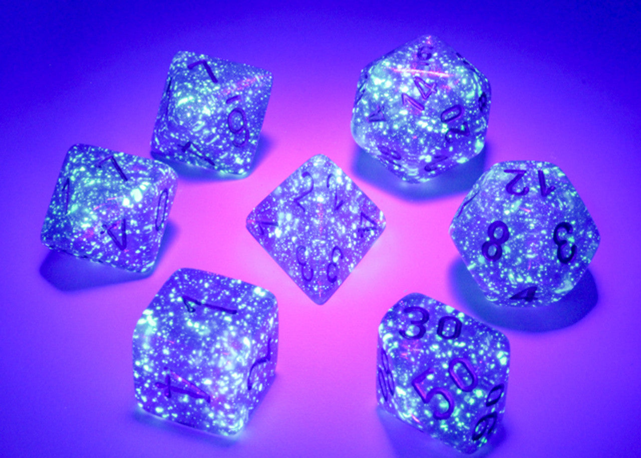 CHESSEX DICE: 7-Die Polyhedral Set Borealis Royal Purple/Gold (CHX 27587)