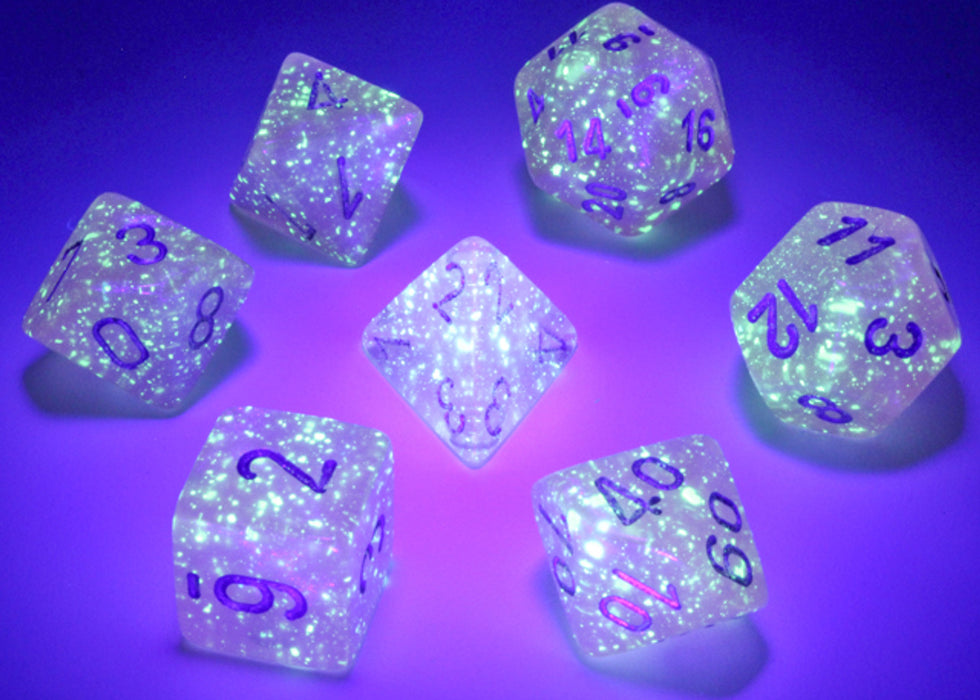 CHESSEX DICE:  7-Die Polyhedral Set Borealis Pink/Silver with Luminary (CHX 27584)