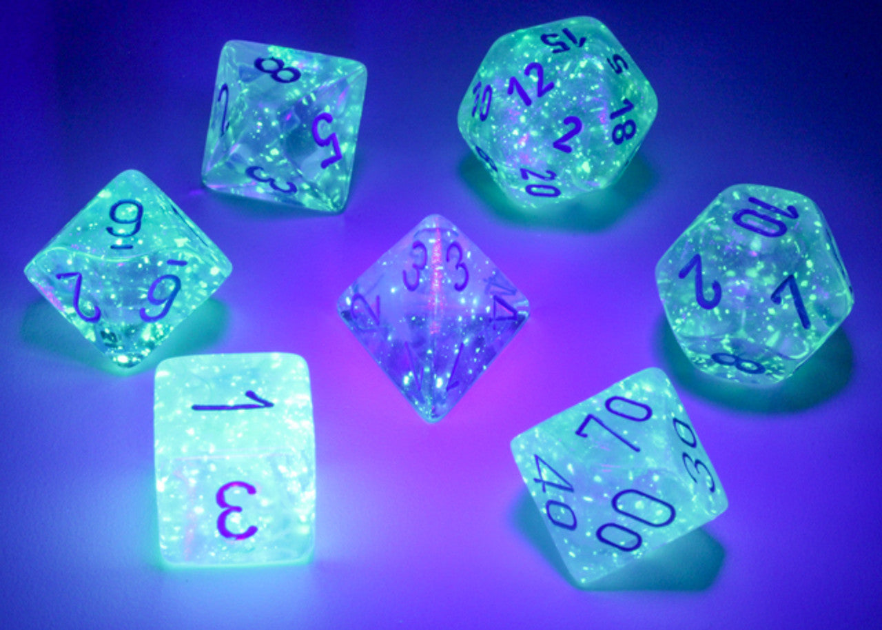 CHESSEX DICE: 7-Die Polyhedral Set Borealis Icicle w/Light Blue Luminary (CHX 27581)