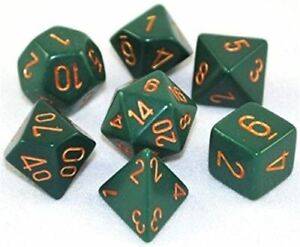 CHESSEX DICE:   7CT OPAQUE POLY DUSTY GREEN/COPPER DIE SET (CHX 25415)