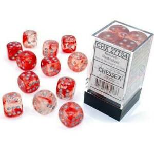 CHESSEX DICE: D6 -- 16MM Nebula Luminary Dice, Red/Silver, 12CT (CHX 27754)