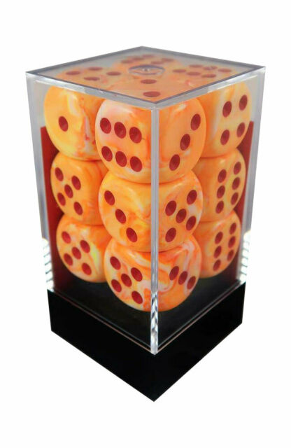 CHESSEX DICE: D6 -- 16mm D6 Festive Sunburst/Red, 12CT (CHX 27653)