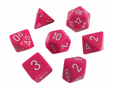 CHESSEX DICE:  7CT OPAQUE POLY LIGHT PINK/WHITE DICE SET (CHX25444)